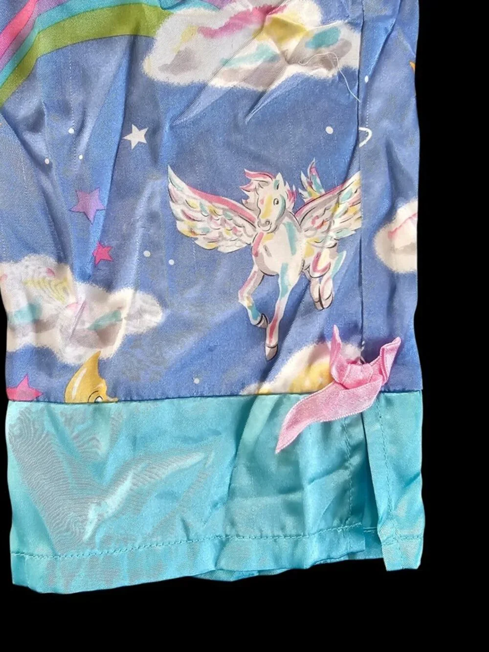 Y2K Nick & Nora Girls Unicorn Pajama Set 2 Piece‎ Sz 4/5 Satin VTG Blue Rainbow